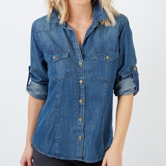 Anthropologie Cloth & Stone Chambray Button Down Shirt Top - Picture 1 of 6